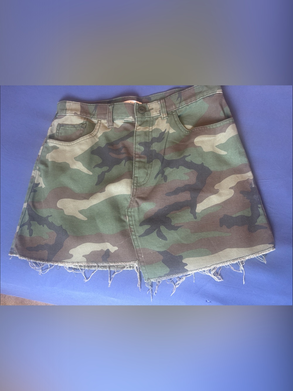 TNA Camo Frayed-Hem Mini Skirt in Green, Brown, Black